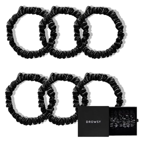 Silk Scrunchies Mulberry Small Pack of 6 Gentle Hair Ties for All Hair Types